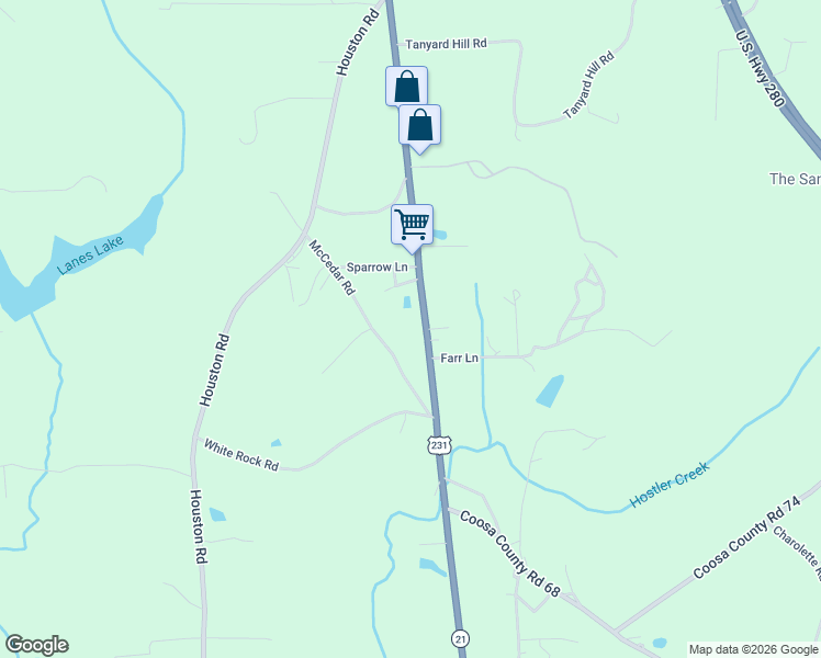 map of restaurants, bars, coffee shops, grocery stores, and more near 6825 Alabama 21 in Sylacauga