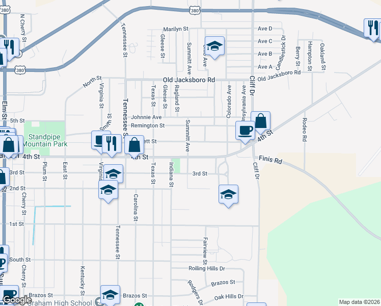 map of restaurants, bars, coffee shops, grocery stores, and more near 1314 4th Street in Graham