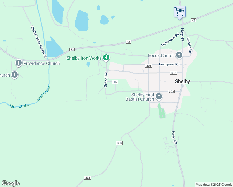 map of restaurants, bars, coffee shops, grocery stores, and more near 11 School Road in Shelby