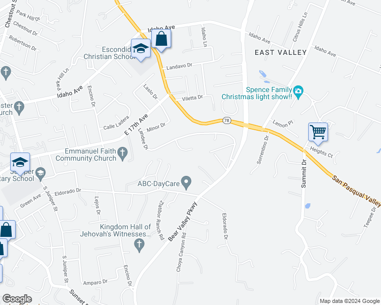 map of restaurants, bars, coffee shops, grocery stores, and more near 865 Norse Lane in Escondido