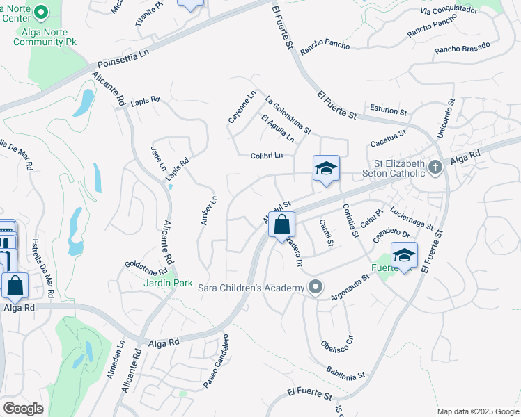 map of restaurants, bars, coffee shops, grocery stores, and more near 6541 Vispera Place in Carlsbad