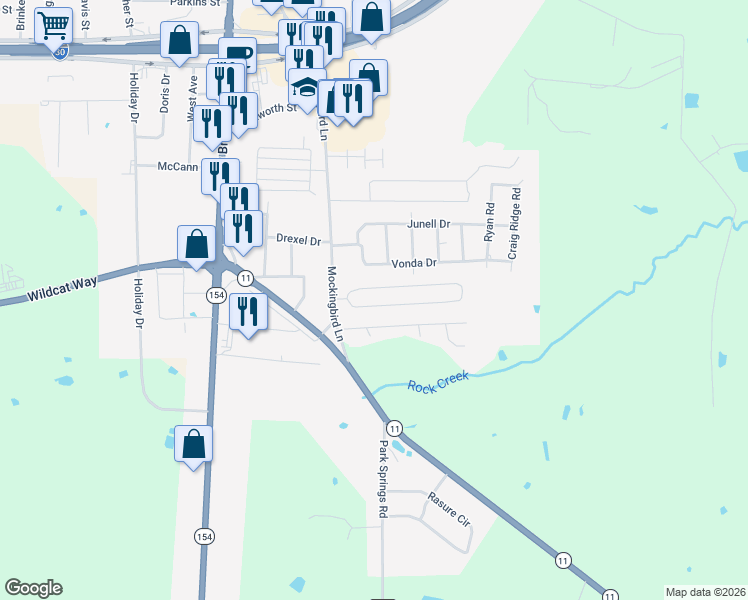 map of restaurants, bars, coffee shops, grocery stores, and more near 811 Austin Acre Road in Sulphur Springs
