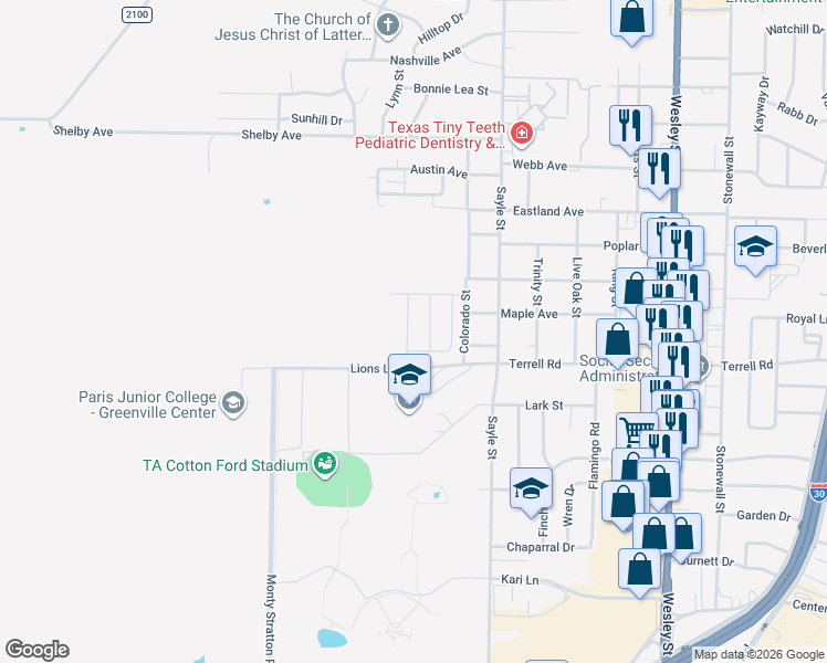 map of restaurants, bars, coffee shops, grocery stores, and more near 3501 Maple Avenue in Greenville