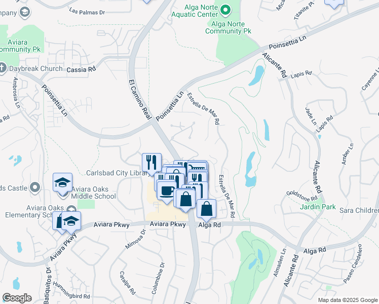 map of restaurants, bars, coffee shops, grocery stores, and more near 6911 Quail Place in Carlsbad