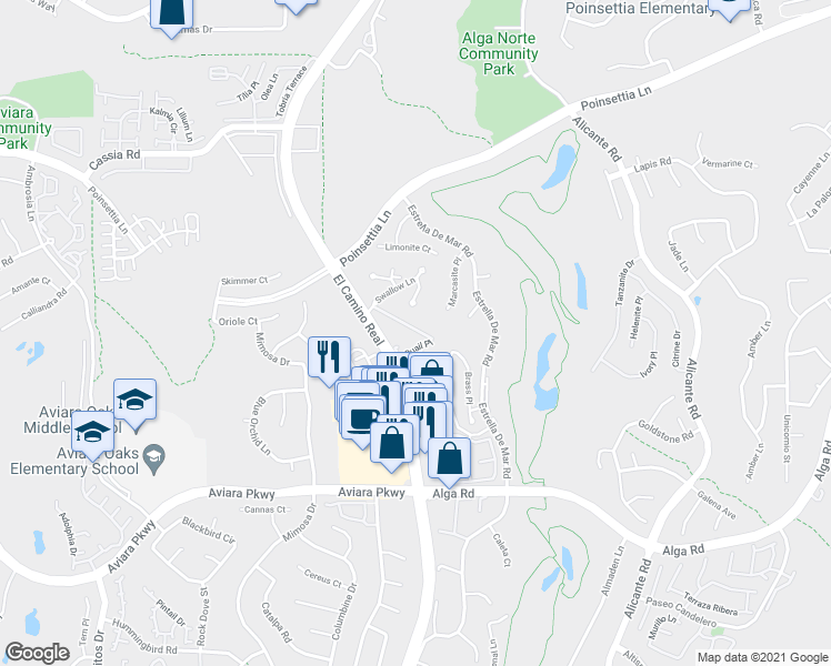 map of restaurants, bars, coffee shops, grocery stores, and more near 6903 Quail Place in Carlsbad