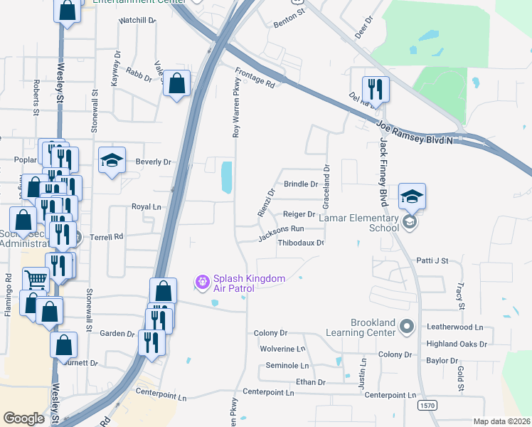 map of restaurants, bars, coffee shops, grocery stores, and more near 6502 Rienzi Drive in Greenville