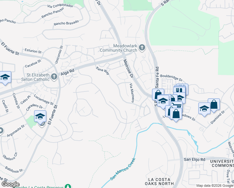 map of restaurants, bars, coffee shops, grocery stores, and more near 6815 Xana Way in Carlsbad