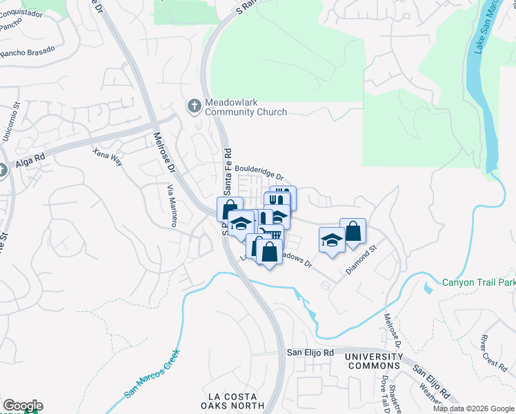 map of restaurants, bars, coffee shops, grocery stores, and more near 2332 Sentinel Lane in San Marcos