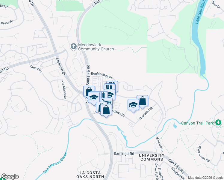 map of restaurants, bars, coffee shops, grocery stores, and more near 2304 Sky Corral Lane in San Marcos