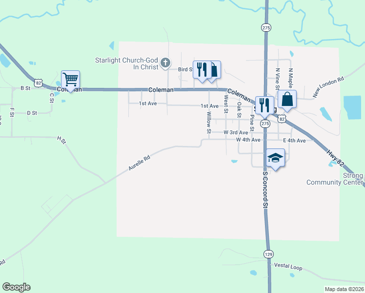 map of restaurants, bars, coffee shops, grocery stores, and more near West 4th Avenue in Strong