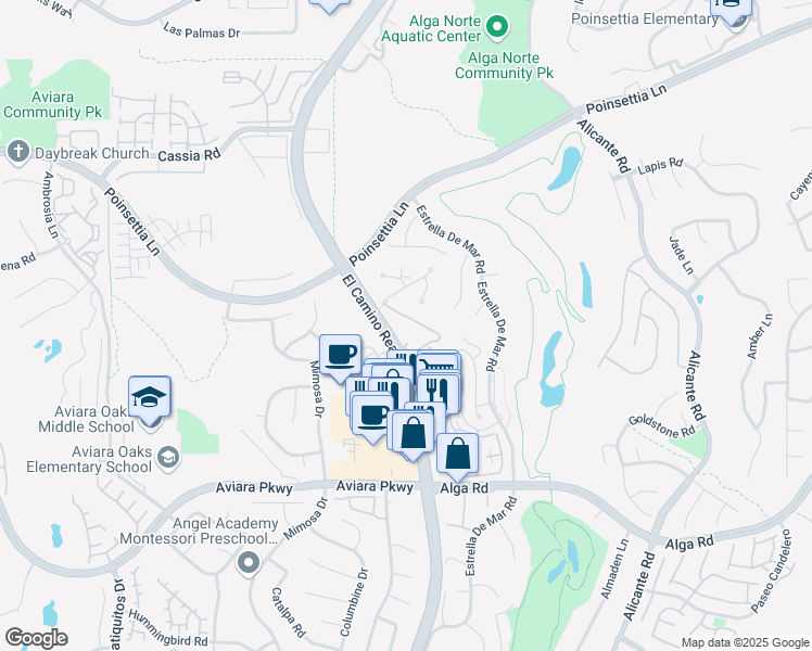 map of restaurants, bars, coffee shops, grocery stores, and more near 6911 Quail Place in Carlsbad