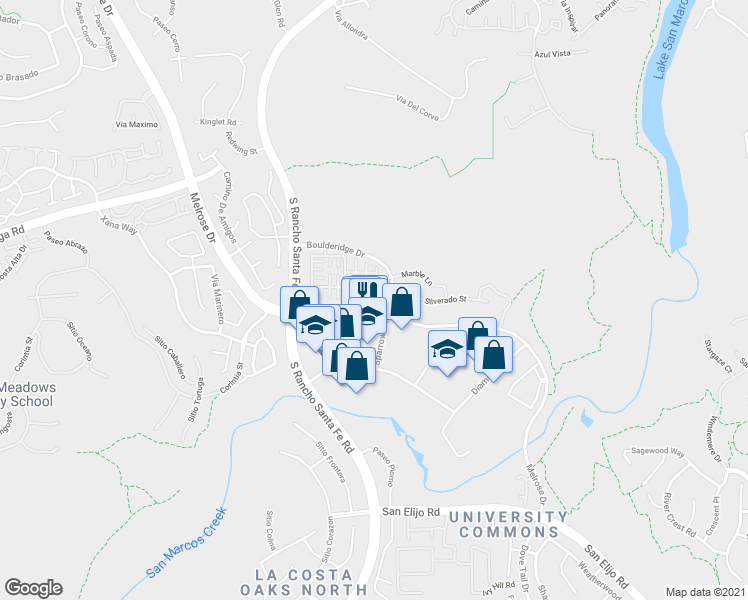 map of restaurants, bars, coffee shops, grocery stores, and more near 2305 Sky Corral Lane in San Marcos