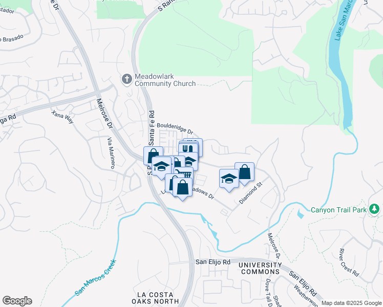 map of restaurants, bars, coffee shops, grocery stores, and more near 2305 Sky Corral Lane in San Marcos