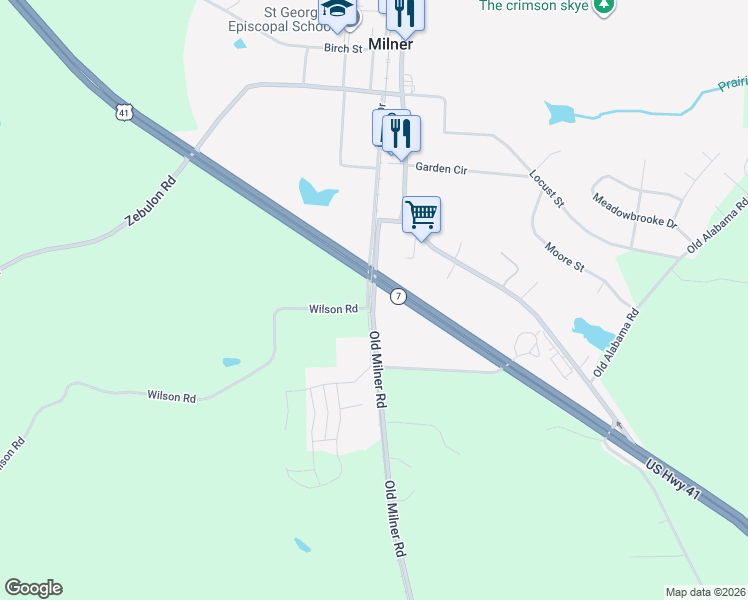 map of restaurants, bars, coffee shops, grocery stores, and more near 861 Old Milner Road in Milner