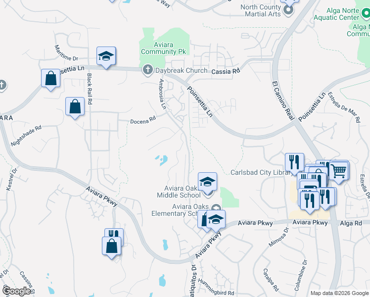 map of restaurants, bars, coffee shops, grocery stores, and more near 6711 Follette Street in Carlsbad