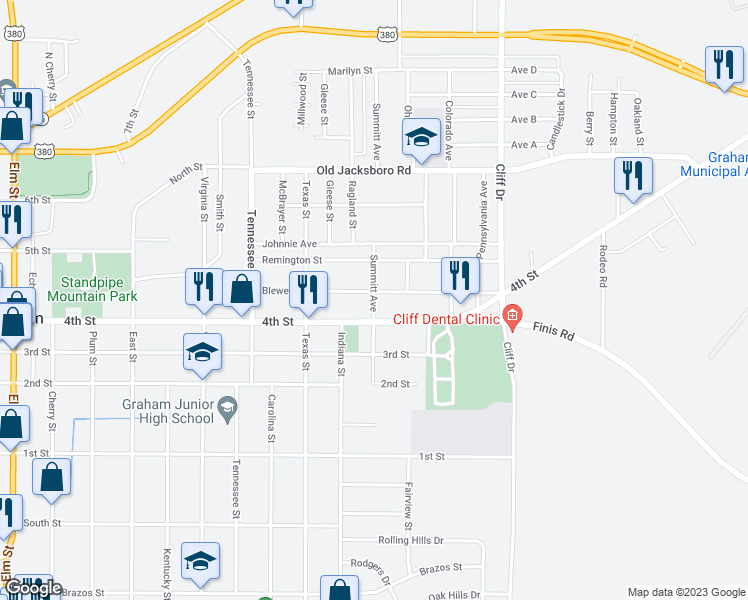 map of restaurants, bars, coffee shops, grocery stores, and more near 415 Summitt Avenue in Graham
