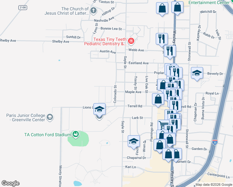 map of restaurants, bars, coffee shops, grocery stores, and more near 3307 Maple Avenue in Greenville