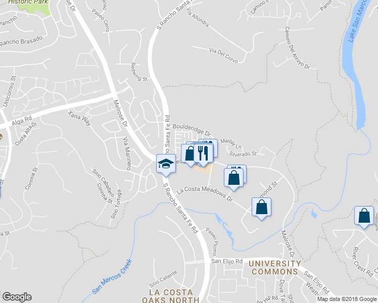 map of restaurants, bars, coffee shops, grocery stores, and more near 2332 Sentinel Lane in San Marcos