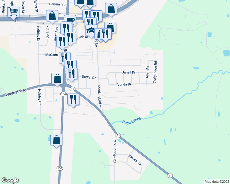 map of restaurants, bars, coffee shops, grocery stores, and more near 801 Austin Acre Road in Sulphur Springs