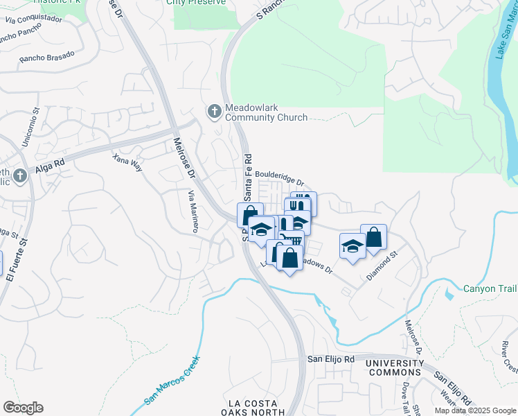 map of restaurants, bars, coffee shops, grocery stores, and more near 2393 Sentinel Lane in San Marcos