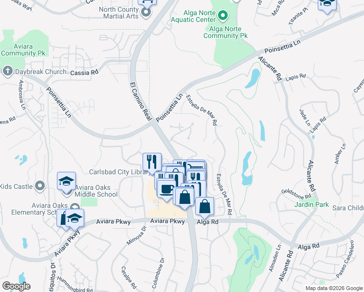 map of restaurants, bars, coffee shops, grocery stores, and more near 6903 Quail Place in Carlsbad