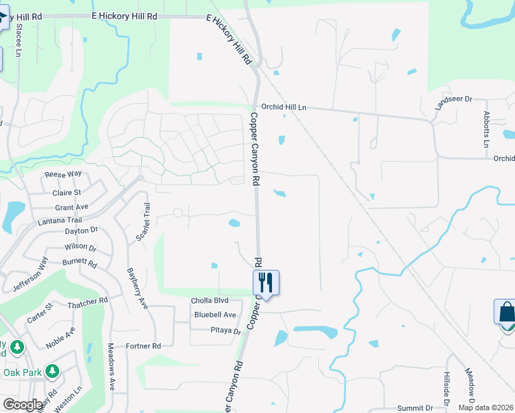 map of restaurants, bars, coffee shops, grocery stores, and more near 1430 Copper Canyon Road in Argyle