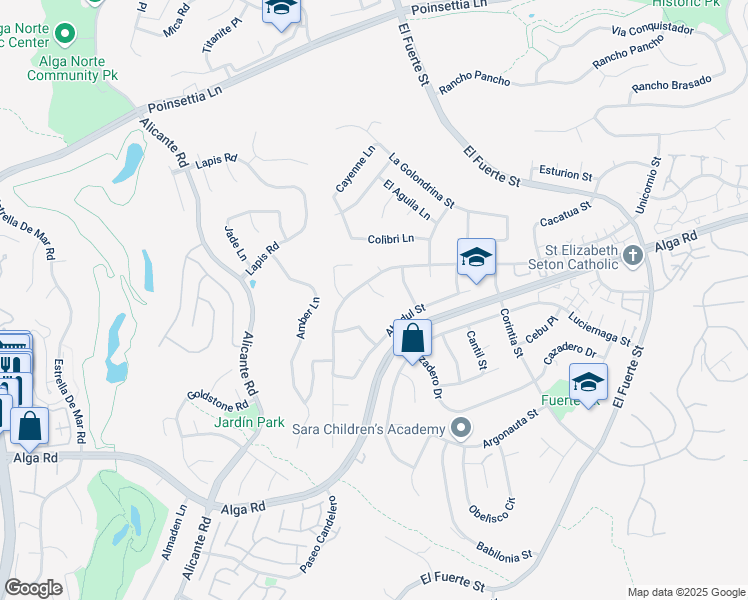 map of restaurants, bars, coffee shops, grocery stores, and more near 6533 Vispera Place in Carlsbad