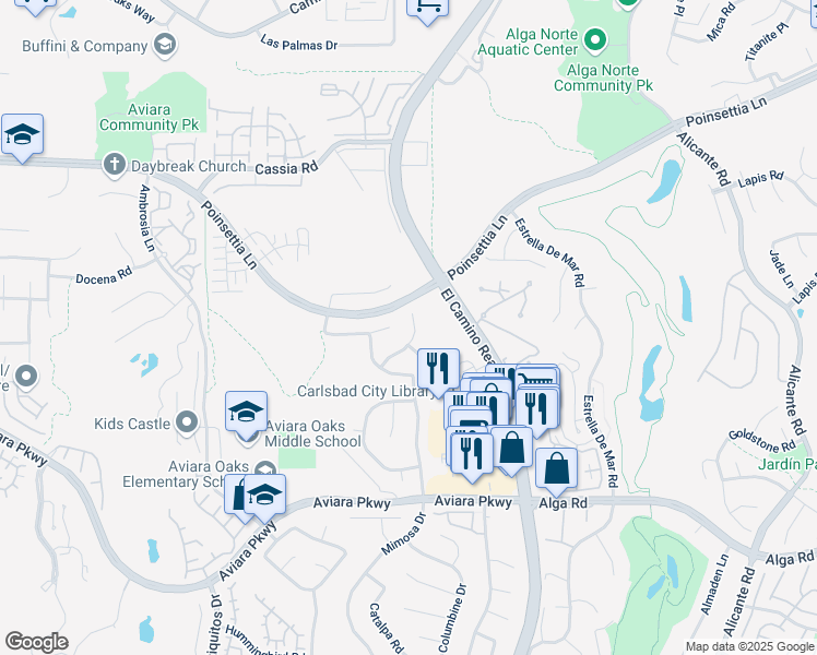 map of restaurants, bars, coffee shops, grocery stores, and more near 1767 Oriole Court in Carlsbad