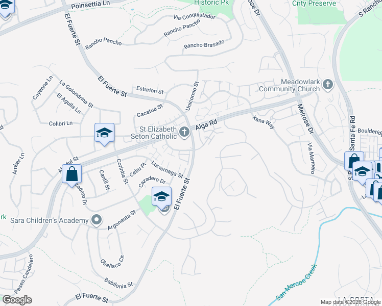 map of restaurants, bars, coffee shops, grocery stores, and more near 7001 Ballena Way in Carlsbad