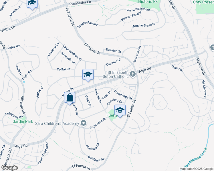 map of restaurants, bars, coffee shops, grocery stores, and more near 2834 Luciernaga Street in Carlsbad