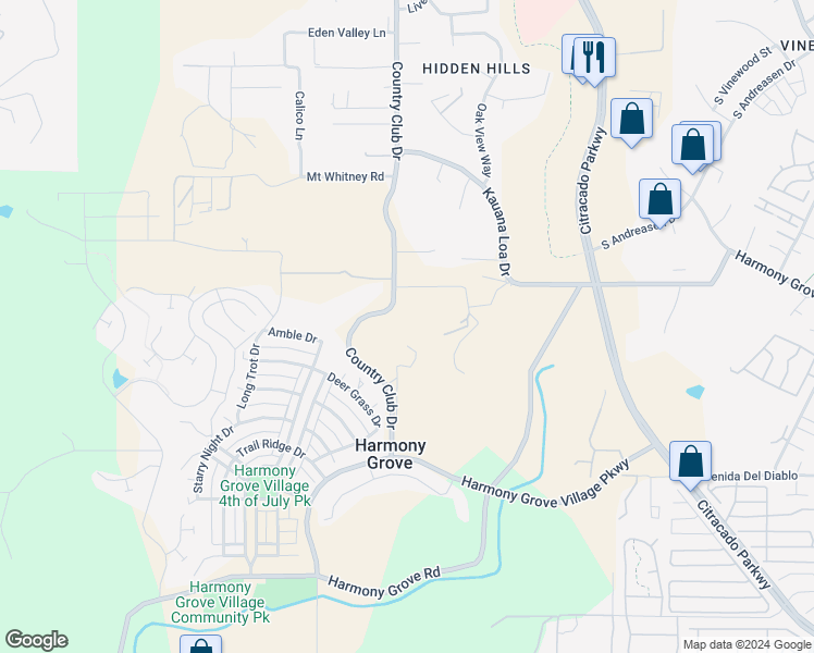 map of restaurants, bars, coffee shops, grocery stores, and more near 1776 Country Club Drive in Escondido