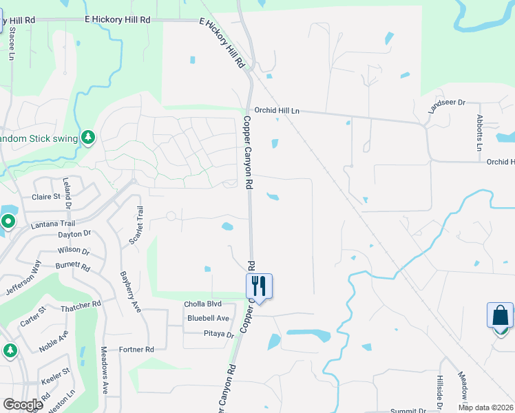 map of restaurants, bars, coffee shops, grocery stores, and more near 1430 Copper Canyon Road in Argyle