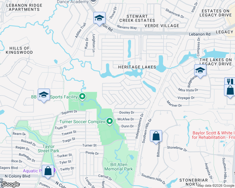 map of restaurants, bars, coffee shops, grocery stores, and more near 3493 Mayflower Drive in Frisco