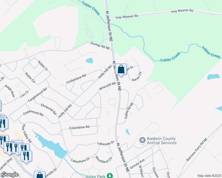map of restaurants, bars, coffee shops, grocery stores, and more near 1776 North Jefferson Street Northeast in Milledgeville