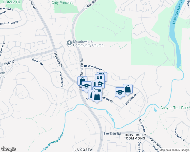 map of restaurants, bars, coffee shops, grocery stores, and more near 2321 Sentinel Lane in San Marcos