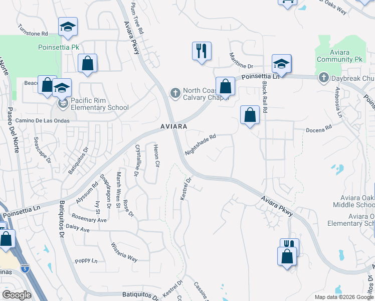 map of restaurants, bars, coffee shops, grocery stores, and more near 6675 Curlew Terrace in Carlsbad
