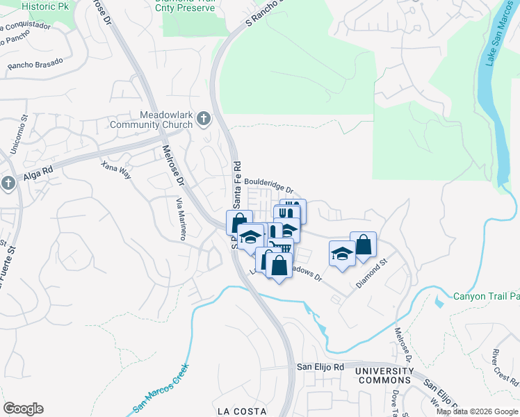 map of restaurants, bars, coffee shops, grocery stores, and more near 2434 Sentinel Lane in San Marcos
