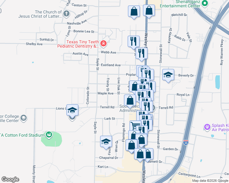 map of restaurants, bars, coffee shops, grocery stores, and more near 3104 Maple Avenue in Greenville