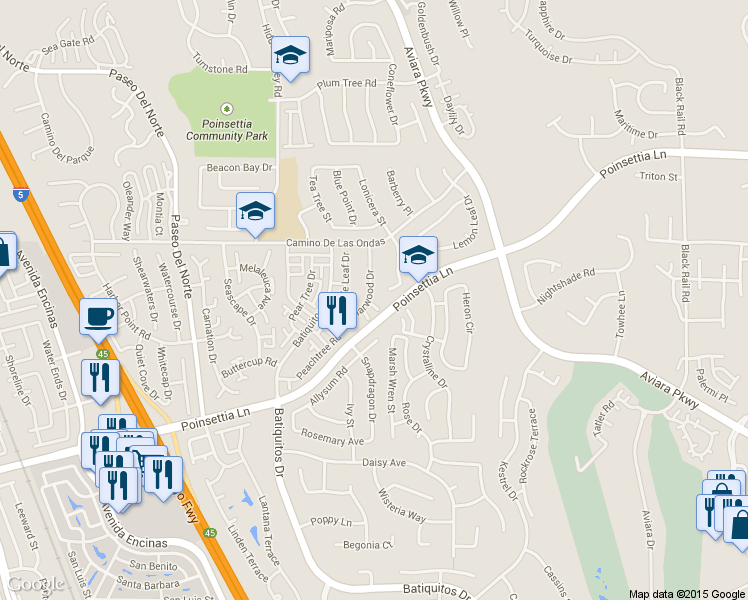 map of restaurants, bars, coffee shops, grocery stores, and more near 951 Boxwood Court in Carlsbad