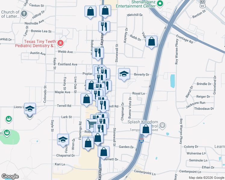 map of restaurants, bars, coffee shops, grocery stores, and more near 6320 Stonewall Street in Greenville
