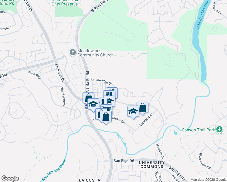 map of restaurants, bars, coffee shops, grocery stores, and more near 2217 Laramie Way in San Marcos