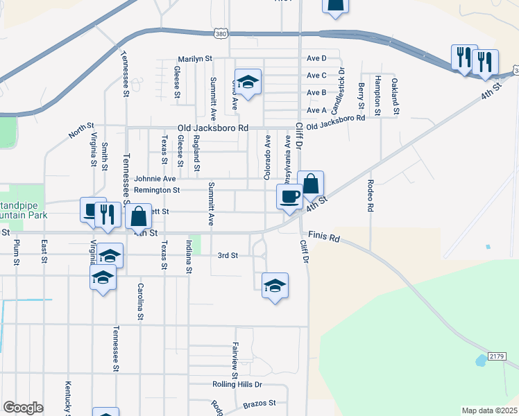 map of restaurants, bars, coffee shops, grocery stores, and more near 412 Colorado Avenue in Graham