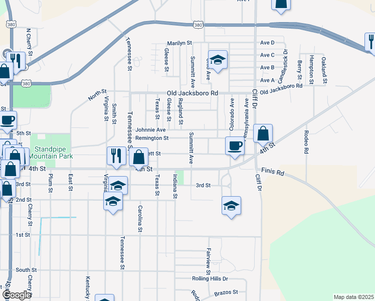 map of restaurants, bars, coffee shops, grocery stores, and more near 415 Summitt Avenue in Graham