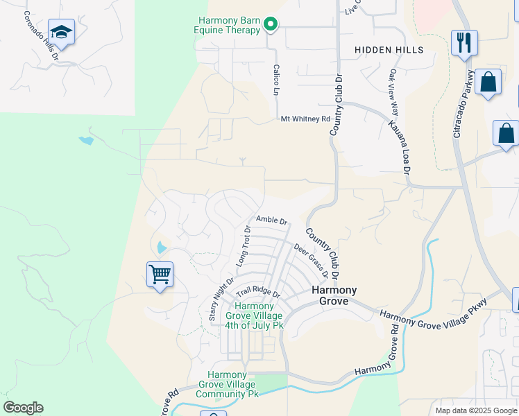 map of restaurants, bars, coffee shops, grocery stores, and more near 21829 Gallop Way in Escondido