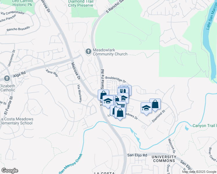 map of restaurants, bars, coffee shops, grocery stores, and more near 2455 Antlers Way in San Marcos
