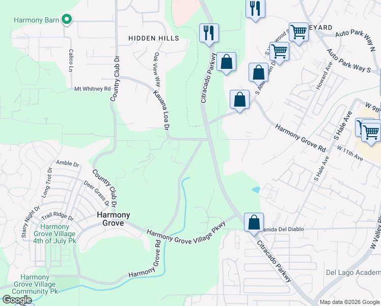 map of restaurants, bars, coffee shops, grocery stores, and more near 2346 Harmony Grove Road in Escondido