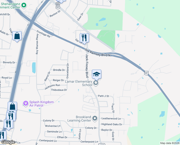 map of restaurants, bars, coffee shops, grocery stores, and more near 6115 Jack Finney Boulevard in Greenville
