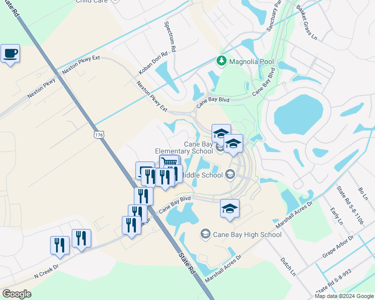 map of restaurants, bars, coffee shops, grocery stores, and more near 221 Palmetto Walk Drive in Summerville
