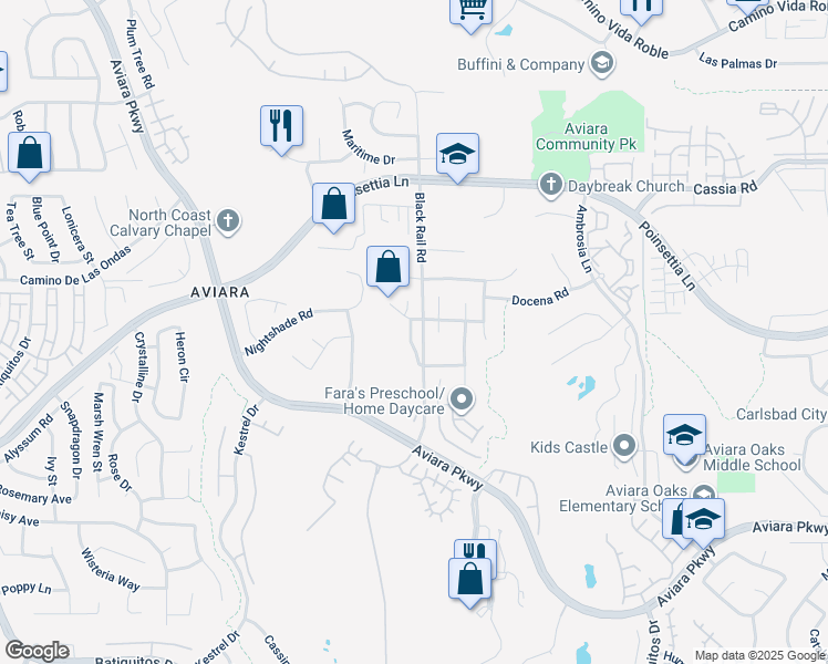 map of restaurants, bars, coffee shops, grocery stores, and more near 6674 Sweet Clover Lane in Carlsbad