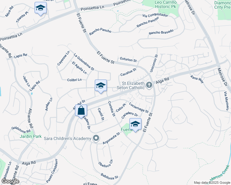 map of restaurants, bars, coffee shops, grocery stores, and more near 2773 Vista del Oro in Carlsbad